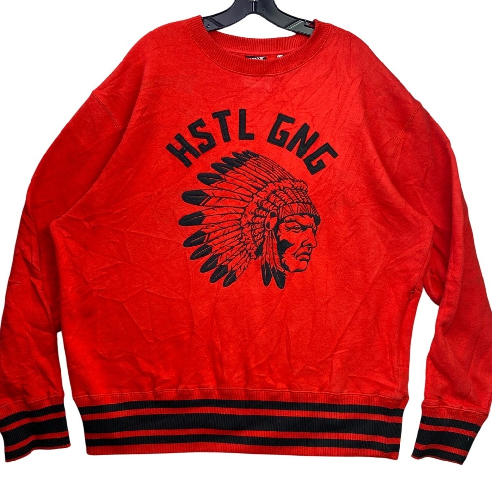 Hustle Gang Sweater Mens 2XL Embroidered AOP Native American Logo Streetwear